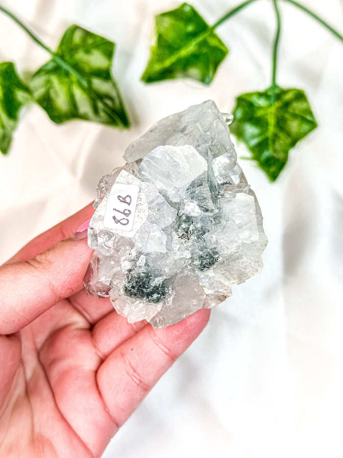 Clear Apophyllite Cluster on Blue Chalcedony Specimen #4