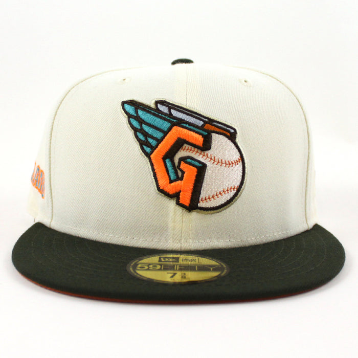 Cleveland Guardians CLEGUA CLEVELAND New Era 59Fifty Fitted Hat  (CHROME WHITE DARK SEAWEED RUST ORANGE Under Brim)