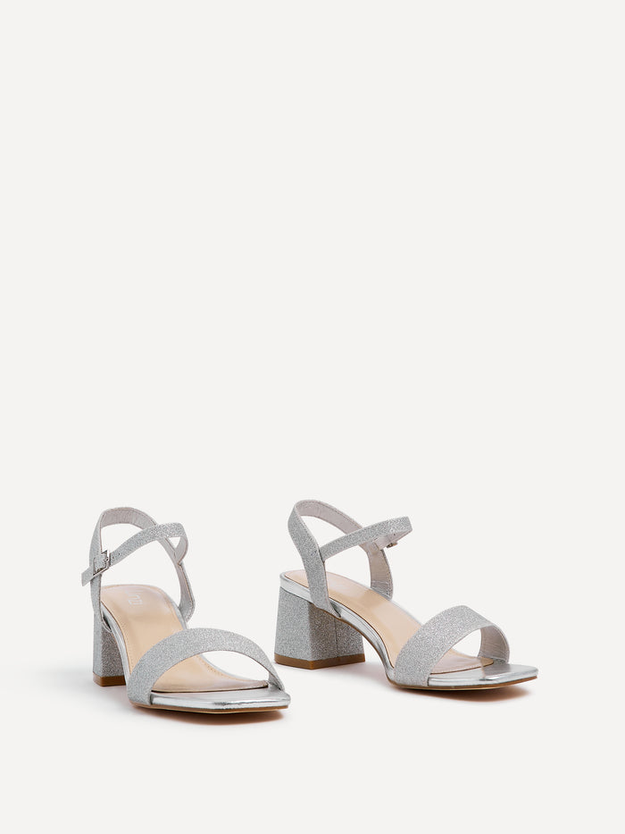 Darcie Silver Glitter Heeled Sandals