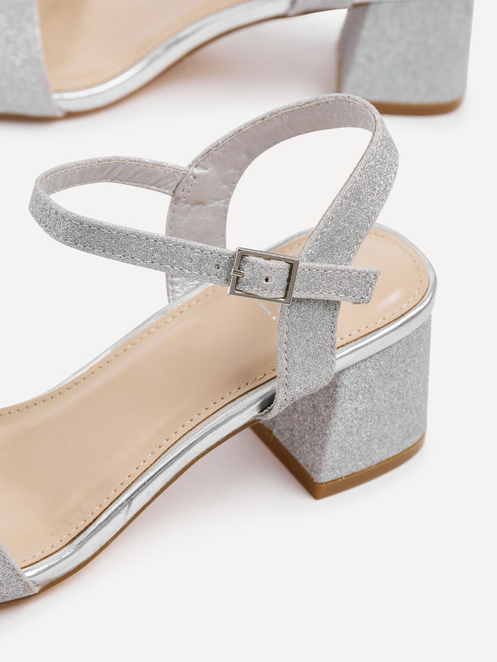 Darcie Silver Glitter Heeled Sandals