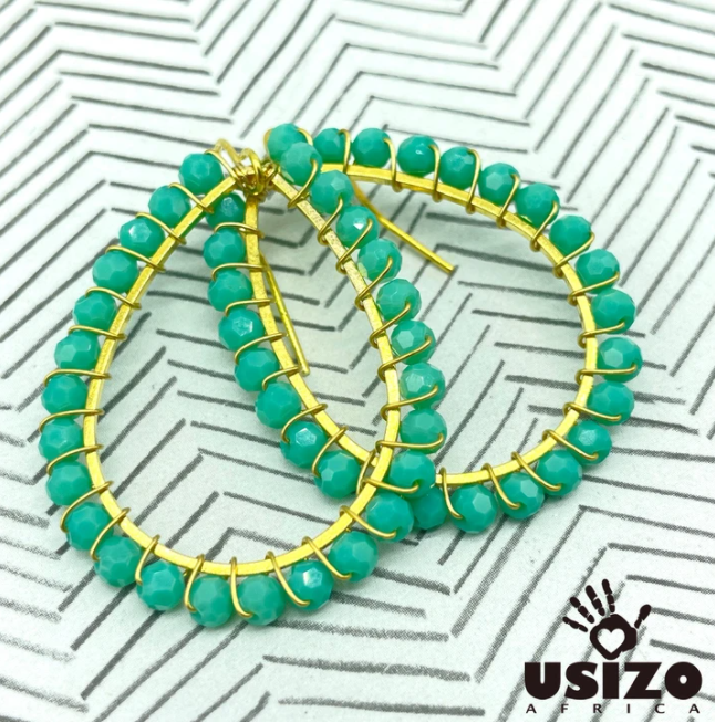 Designer Zulu Beaded Eco Drop Earrings with Gold Fittings
