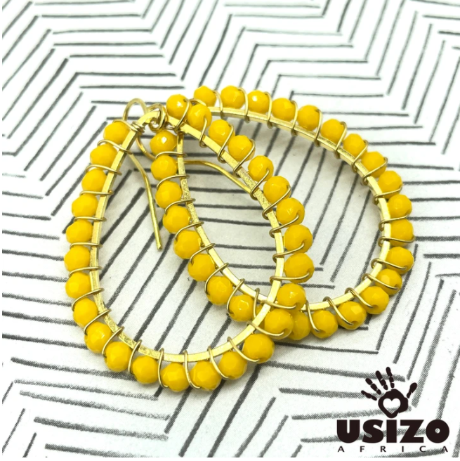 Designer Zulu Beaded Eco Drop Earrings with Gold Fittings