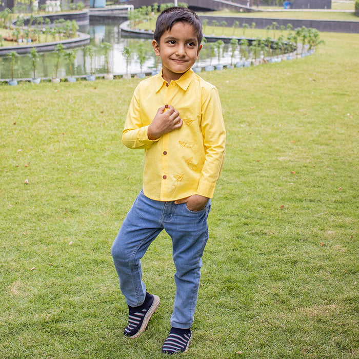 Fly High Embroidered Formal Shirt - Yellow (1-8 Years)