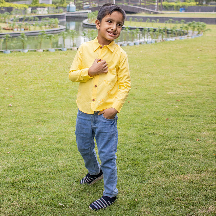 Fly High Embroidered Formal Shirt - Yellow (1-8 Years)