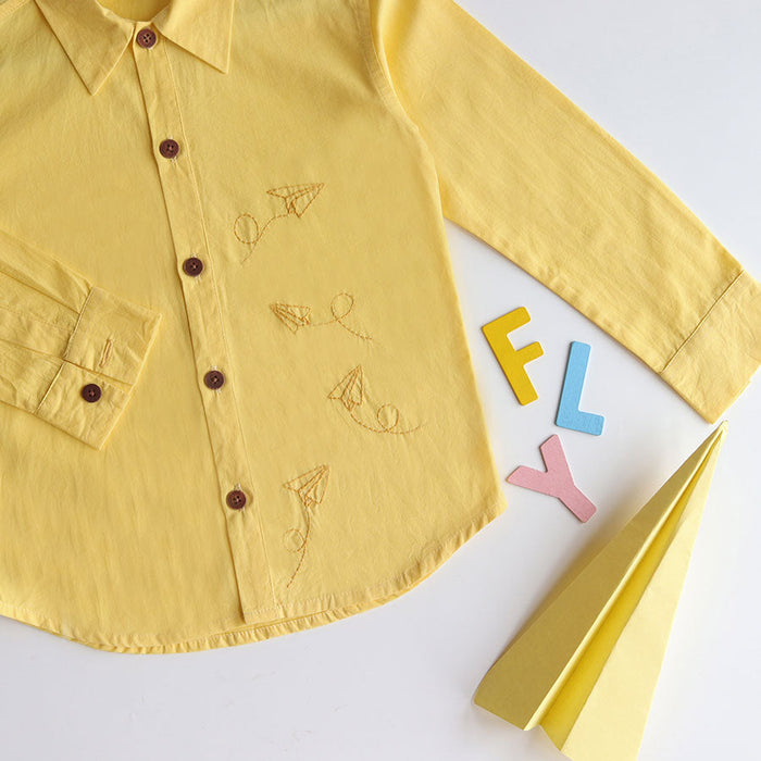 Fly High Embroidered Formal Shirt - Yellow (1-8 Years)