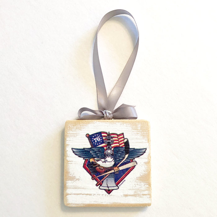 Fly, Philly, Fly! Sports Fan Crest, Wooden 3x3" Holiday Ornament with Satin Ribbon