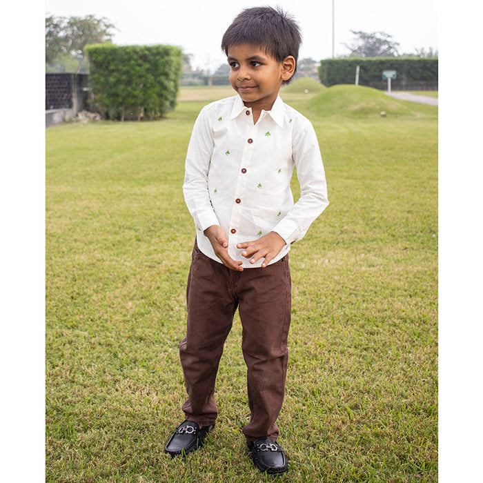 Frosty Pine Trees Embroidered Formal Shirt (1-14 Years)