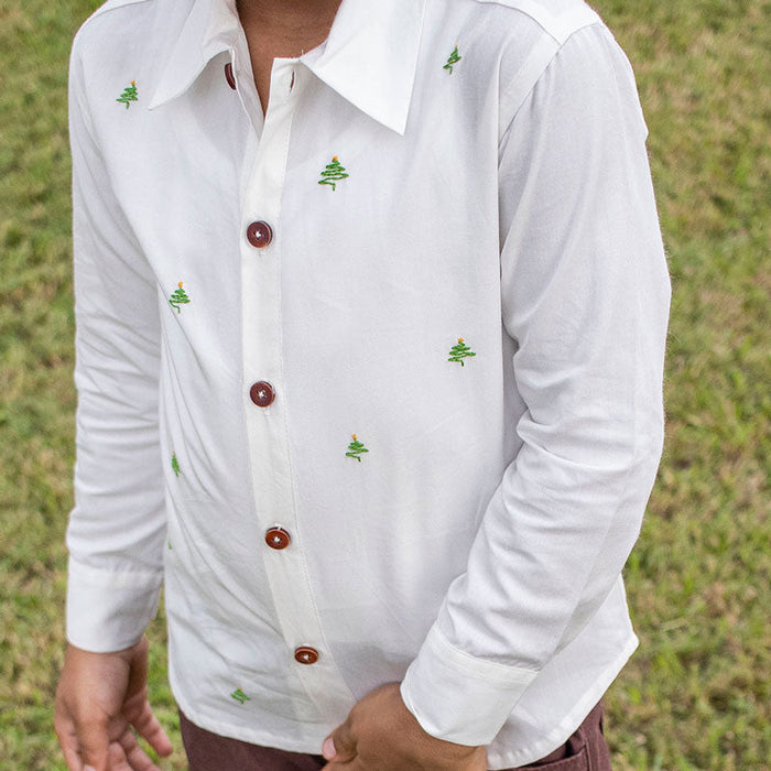 Frosty Pine Trees Embroidered Formal Shirt (1-14 Years)