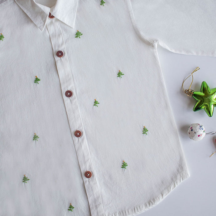 Frosty Pine Trees Embroidered Formal Shirt (1-14 Years)