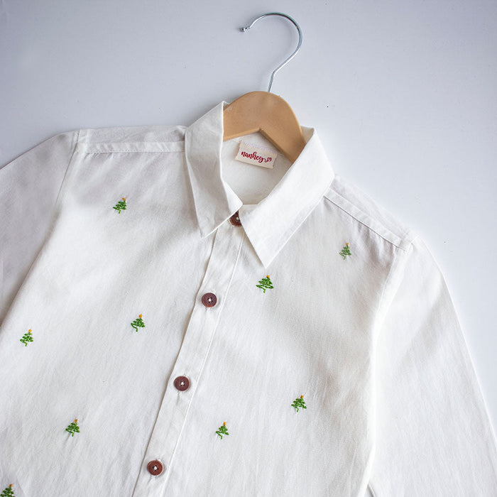 Frosty Pine Trees Embroidered Formal Shirt (1-14 Years)