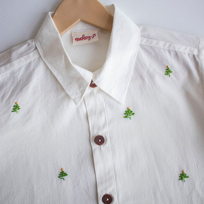 Frosty Pine Trees Embroidered Formal Shirt (1-14 Years)