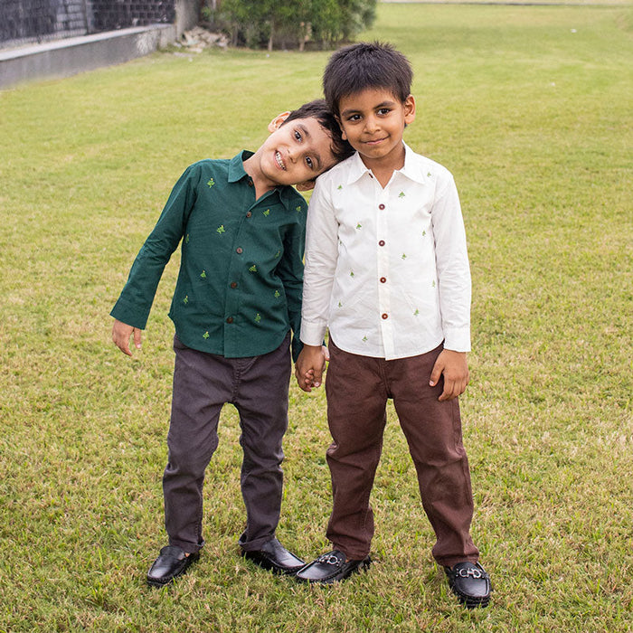 Frosty Pine Trees Embroidered Formal Shirt (1-14 Years)