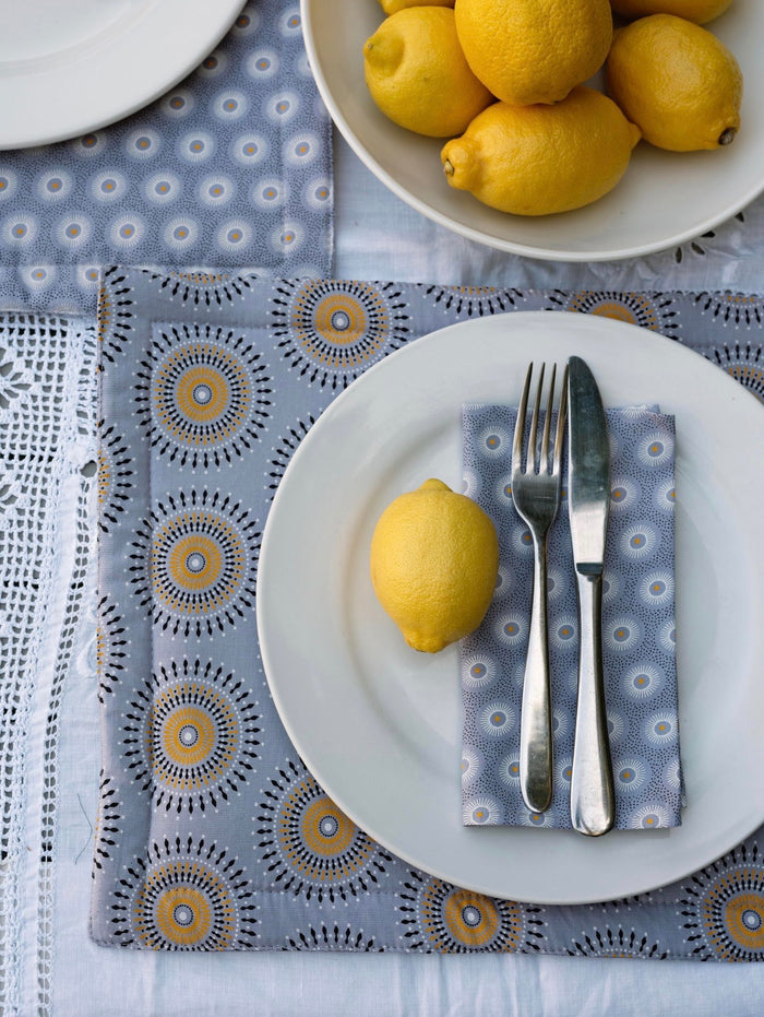 Gray Reversable Shweshwe Cotton Padded Placemats (Set of 6)