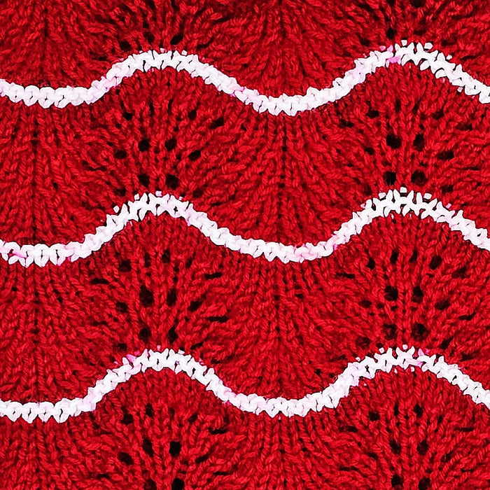 Hand Knitted Baby Blanket - Wave Pattern Red with White Trim