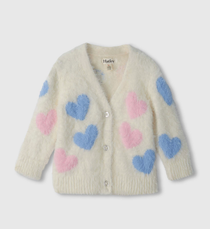 Hatley Fuzzy Cardigan in Jumbo Hearts