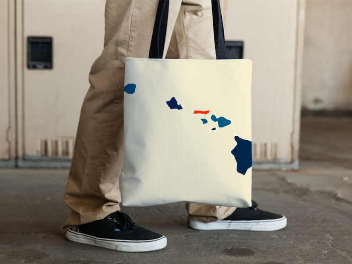 Hawaii Map Tote Bag - HI Map Tote Bag 15x15
