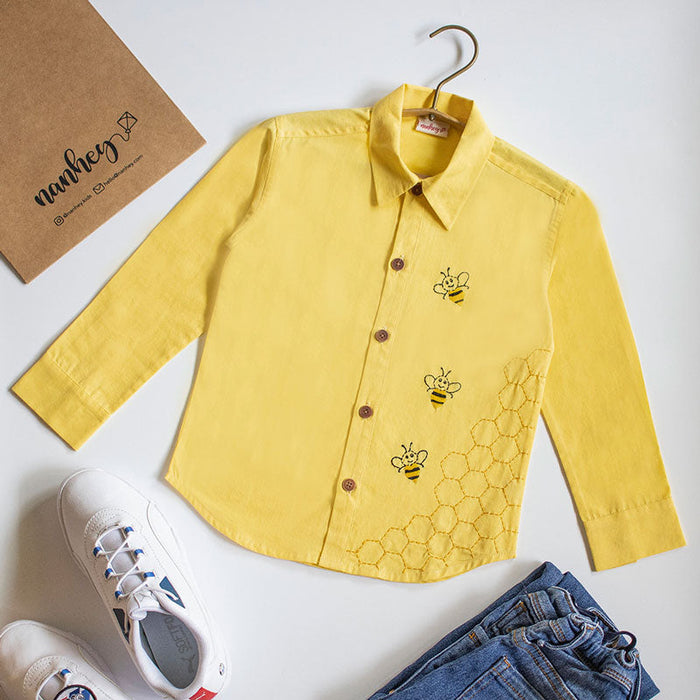 Honeycombed Bumblebee Embroidered Formal Shirt (1-8 Years)