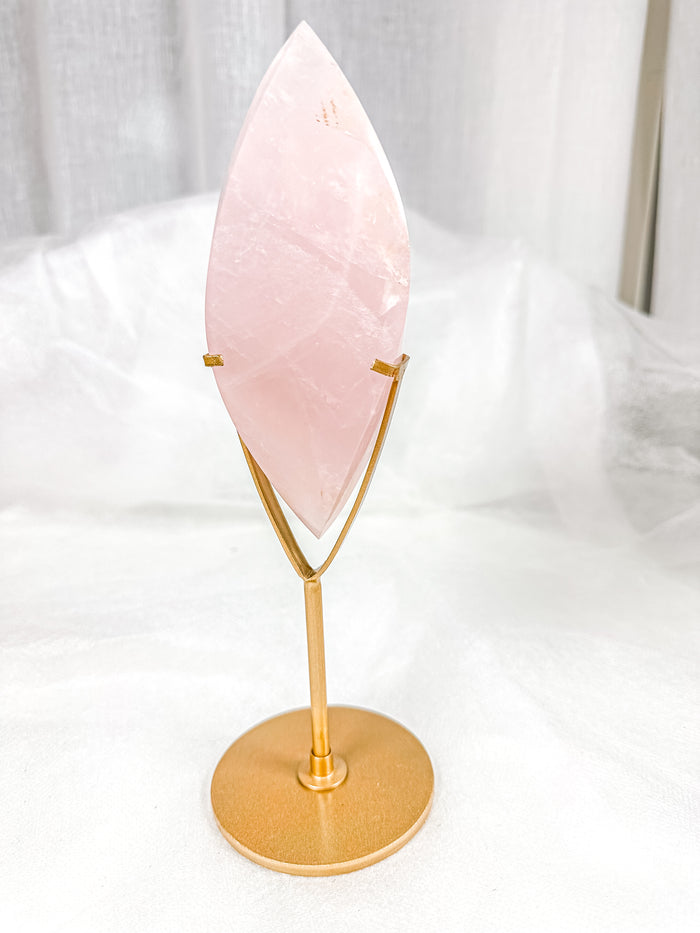 HQ Gemmy Rose Quartz Flame DT on Stand (130B)