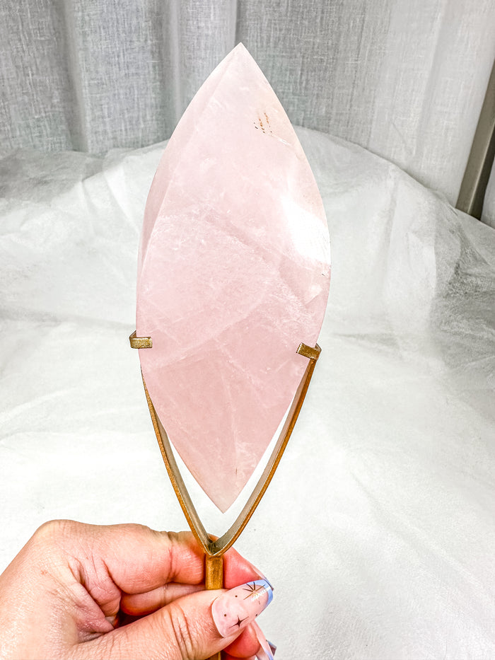 HQ Gemmy Rose Quartz Flame DT on Stand (130B)