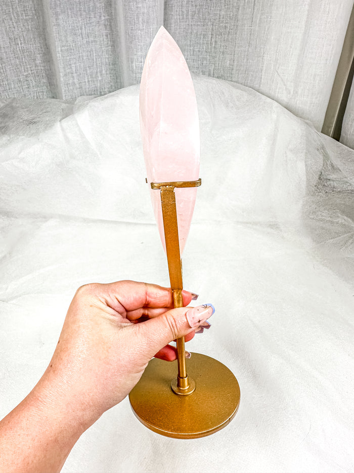 HQ Gemmy Rose Quartz Flame DT on Stand (130B)