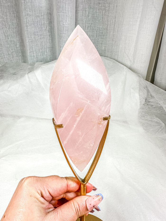 HQ Gemmy Rose Quartz Flame DT on Stand (130B)