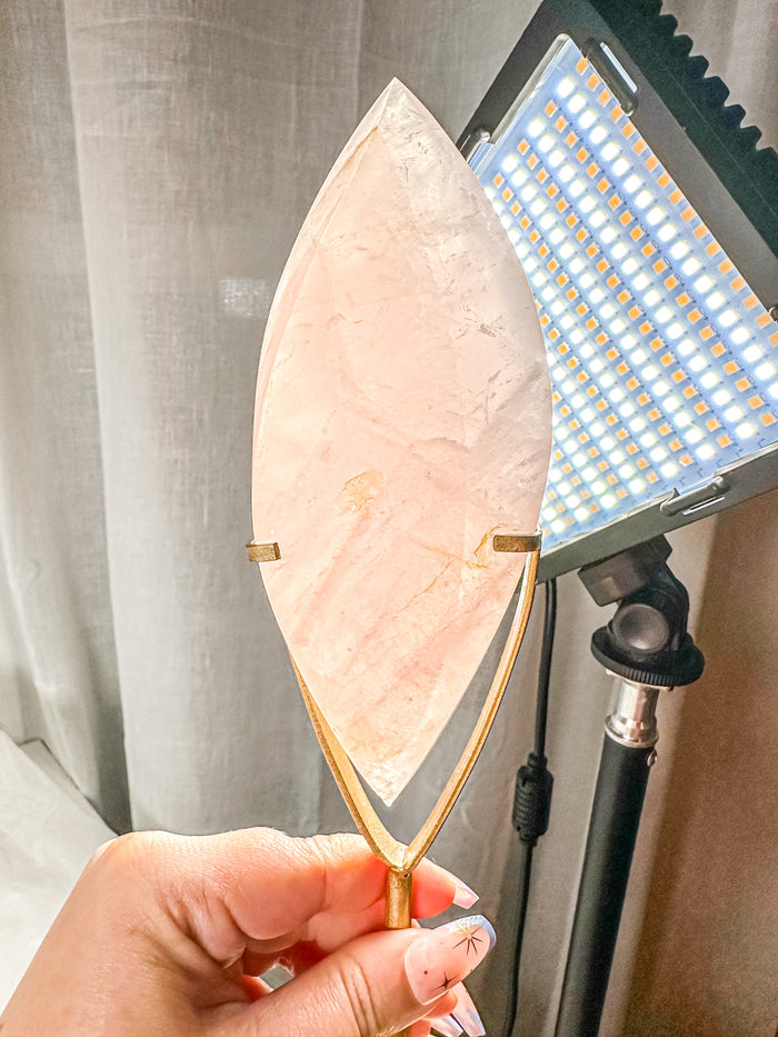 HQ Gemmy Rose Quartz Flame DT on Stand (130B)