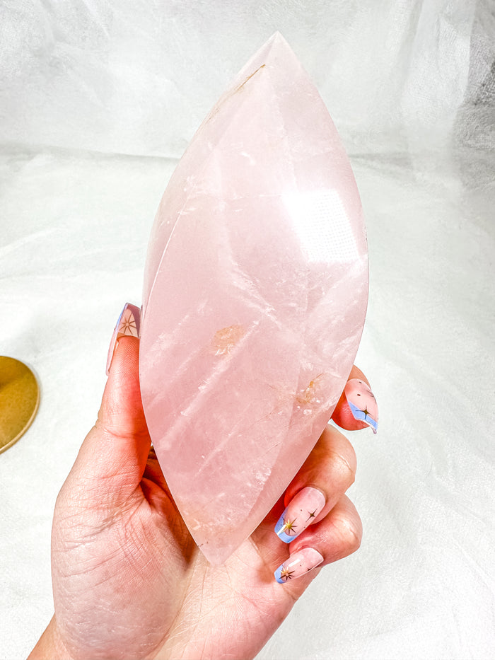 HQ Gemmy Rose Quartz Flame DT on Stand (130B)