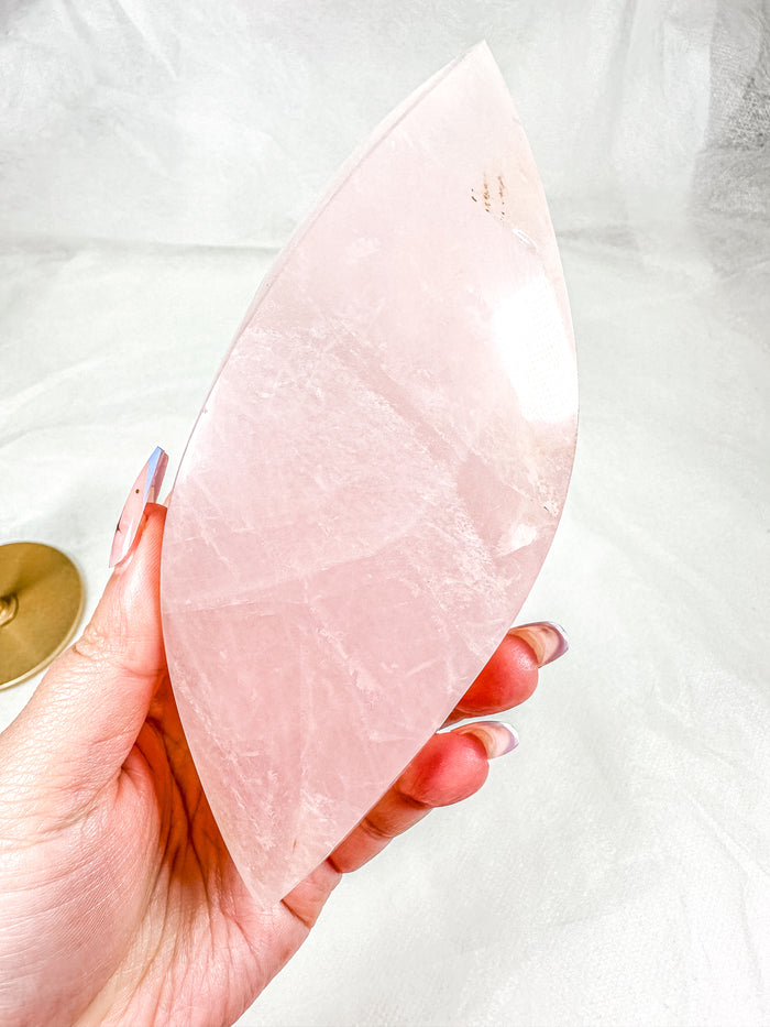 HQ Gemmy Rose Quartz Flame DT on Stand (130B)