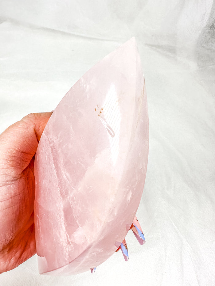 HQ Gemmy Rose Quartz Flame DT on Stand (130B)