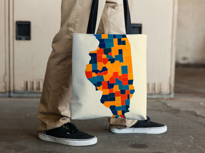 Illinois Map Tote Bag - IL Map Tote Bag 15x15