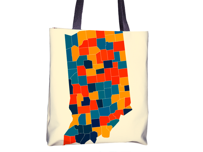 Indiana Map Tote Bag - IN Map Tote Bag 15x15
