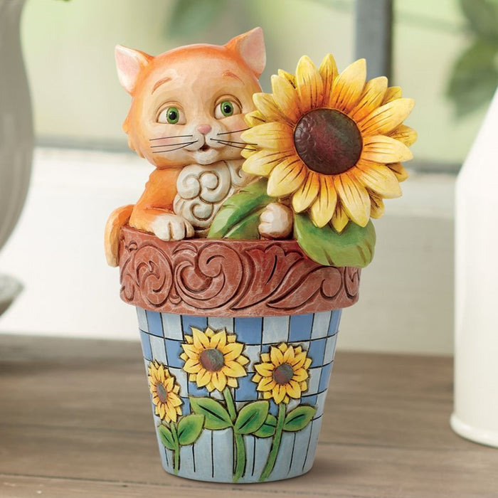 Jim Shore Heartwood Creek - Paws 'n Petals Sunflower Cat in Flower Pot Figurine 6016387
