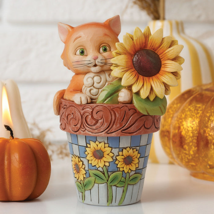 Jim Shore Heartwood Creek - Paws 'n Petals Sunflower Cat in Flower Pot Figurine 6016387