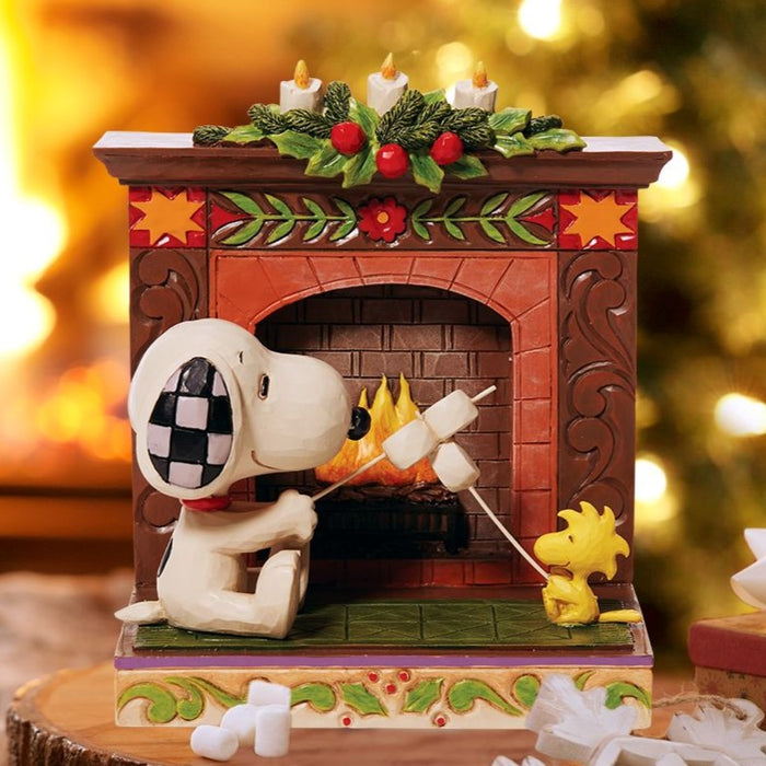 Jim Shore Peanuts - Snoopy Woodstock Fireplace Roast Marshmallow Figurine 6010325