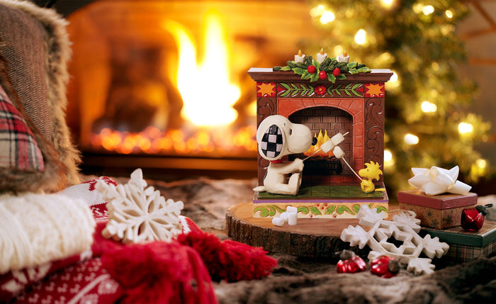 Jim Shore Peanuts - Snoopy Woodstock Fireplace Roast Marshmallow Figurine 6010325