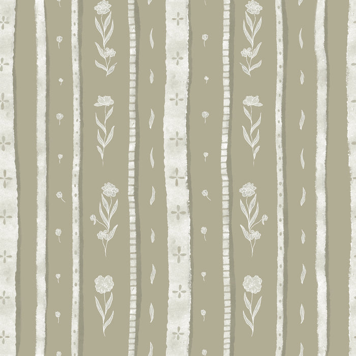 Kakhi Stripes White Flowers - Family Fabrics B.V.