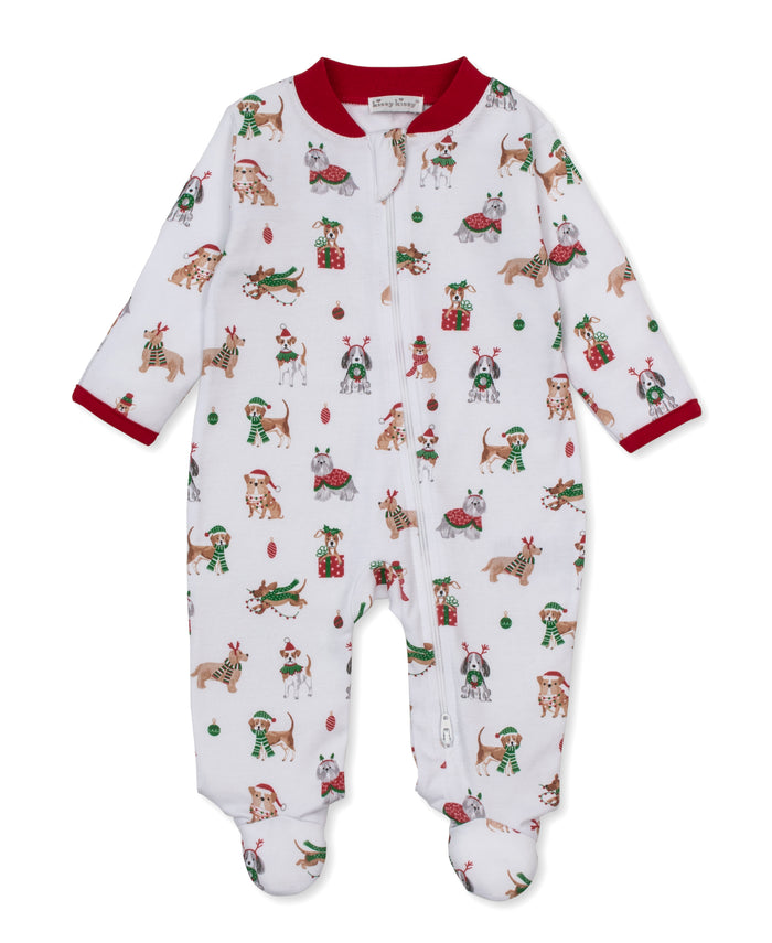 Kissy Kissy Printed Footie in Santa's Merry Pups