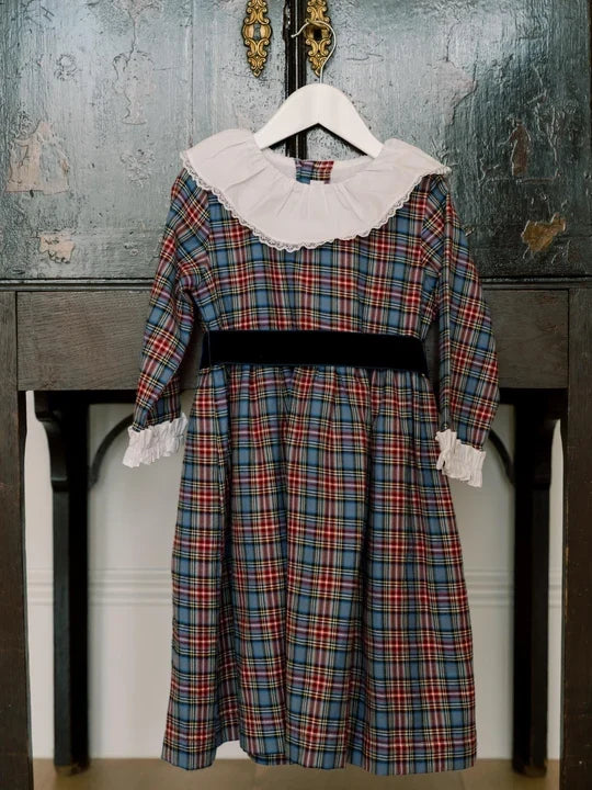 La Coqueta Aurelia Dress in Blue Tartan