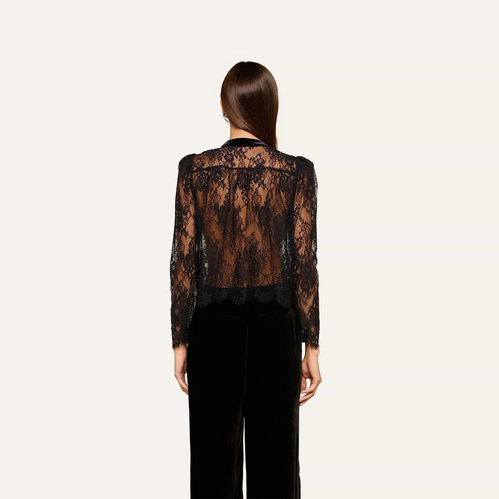L'Agence Dorothea Velvet Lace Blouse in Black
