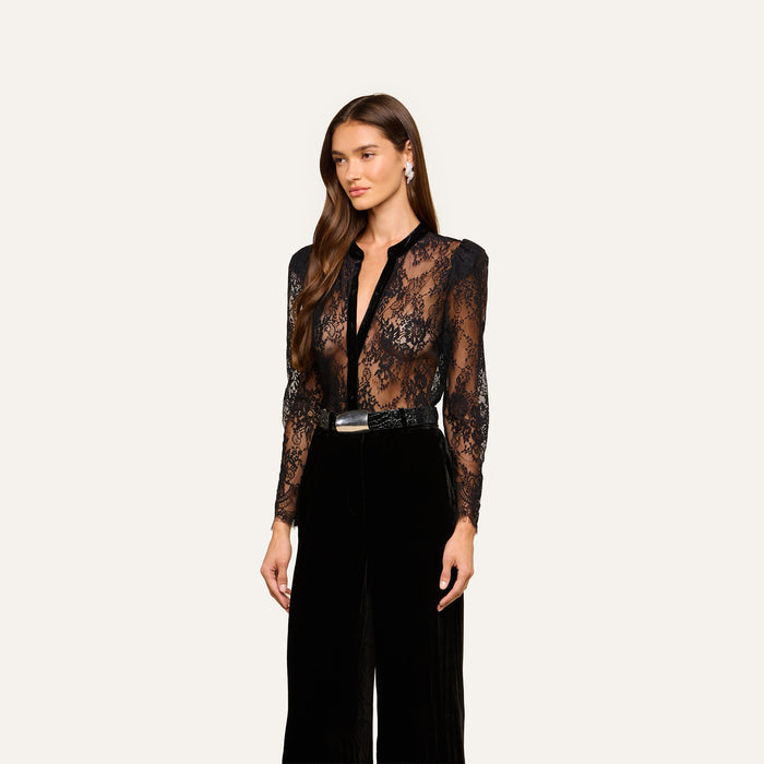 L'Agence Dorothea Velvet Lace Blouse in Black