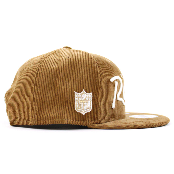 Las Vegas Raiders CORDSCRIPT New Era 9Fifty Snapback Hat (Corduroy Green Under Brim)