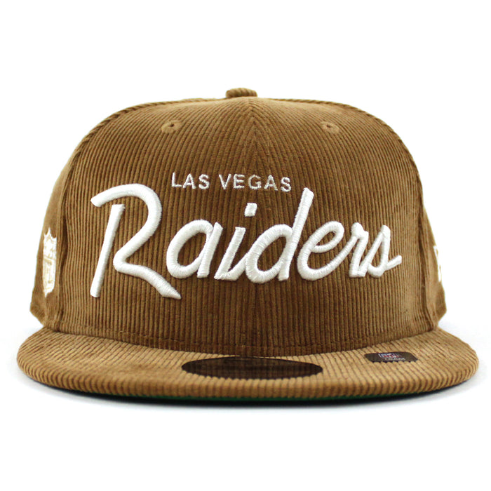 Las Vegas Raiders CORDSCRIPT New Era 9Fifty Snapback Hat (Corduroy Green Under Brim)