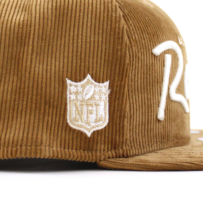 Las Vegas Raiders CORDSCRIPT New Era 9Fifty Snapback Hat (Corduroy Green Under Brim)