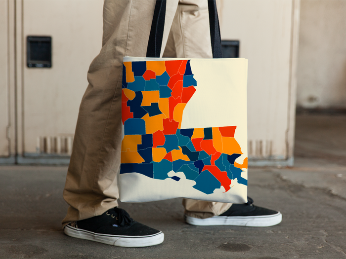 Louisiana Map Tote Bag - LA Map Tote Bag 15x15