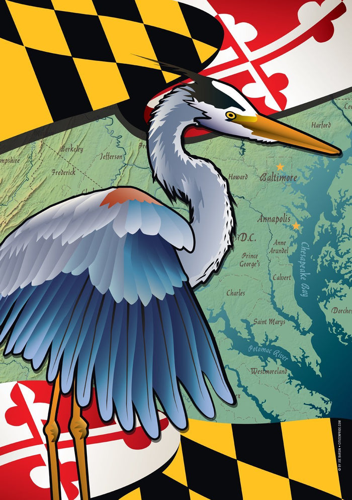 Maryland Blue Heron Coastal House Flag by Joe Barsin, 28x40
