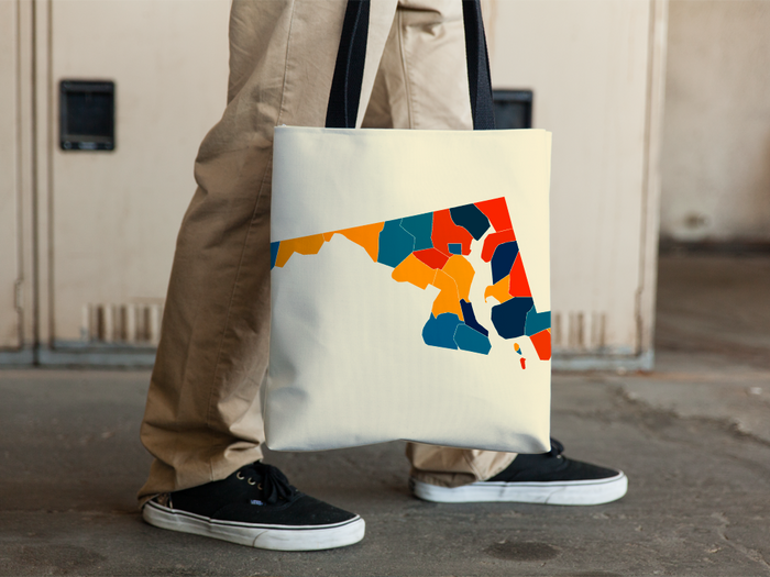 Maryland Map Tote Bag - MD Map Tote Bag 15x15