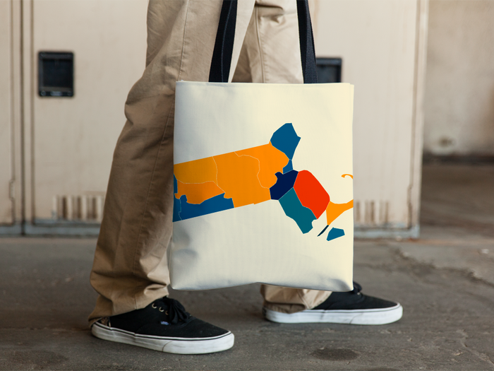 Massachusetts Map Tote Bag - MA Map Tote Bag 15x15