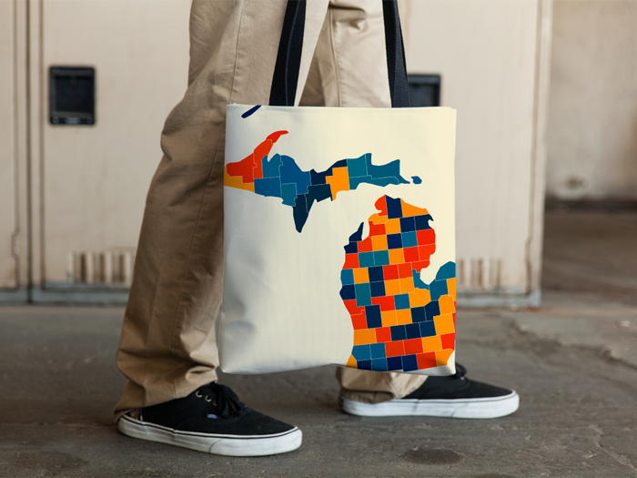 Michigan Map Tote Bag - MI Map Tote Bag 15x15