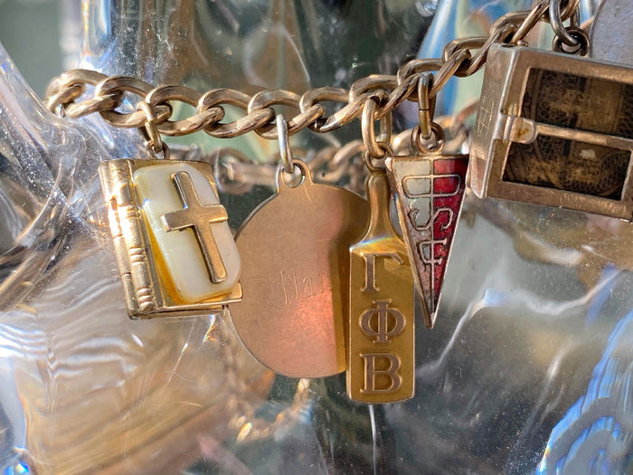 Midcentury Sorority Gold Filled Charm Bracelet at Duckwells