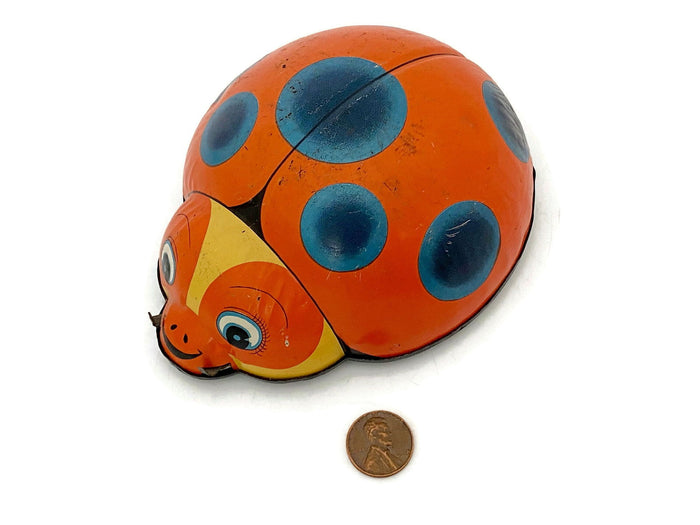 Midcentury Wind Up Tin Toy Ladybug Made in Japan at Duckwells